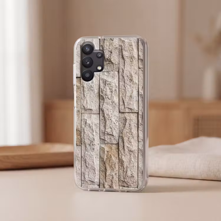 Muur - Steen - Ruw - Beige - Textuur Telefoonhoesje Samsung Galaxy A32 5G klein -sfeer2