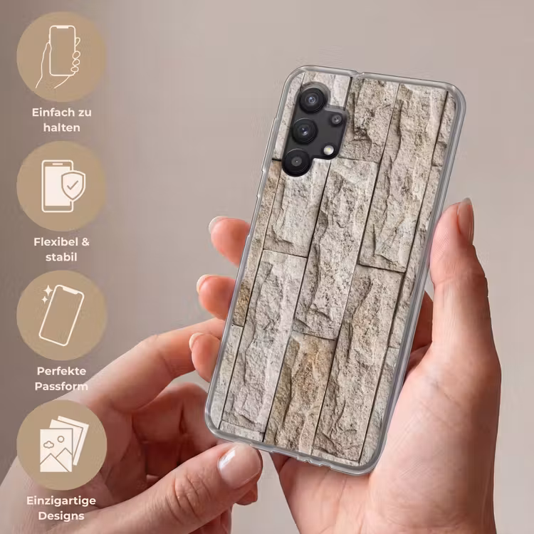 Muur - Steen - Ruw - Beige - Textuur Telefoonhoesje Samsung Galaxy A32 5G klein -sfeer3_DE
