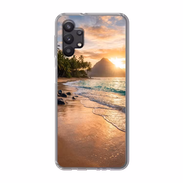 Zee - Berg - Landschap - Tropisch - Goud Telefoonhoesje Samsung Galaxy A32 5G klein -3d