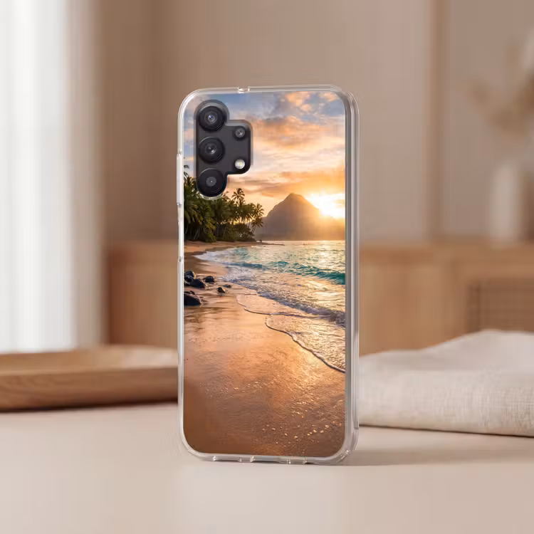 Zee - Berg - Landschap - Tropisch - Goud Telefoonhoesje Samsung Galaxy A32 5G klein -sfeer2