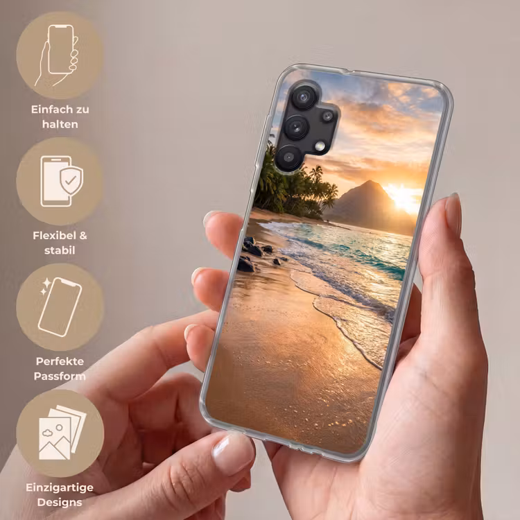 Zee - Berg - Landschap - Tropisch - Goud Telefoonhoesje Samsung Galaxy A32 5G klein -sfeer3_DE