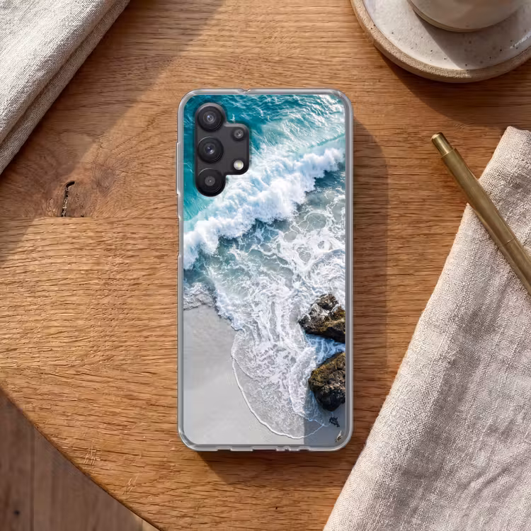 Zee - Golf - Strand - Natuur - Blauw Telefoonhoesje Samsung Galaxy A32 5G klein -sfeer1