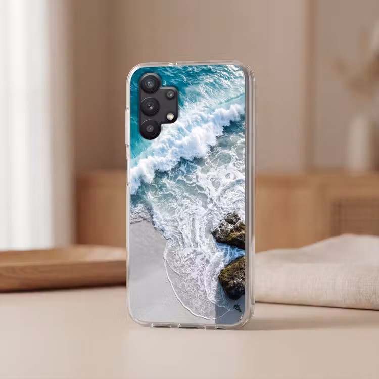 Zee - Golf - Strand - Natuur - Blauw Telefoonhoesje Samsung Galaxy A32 5G klein -sfeer2