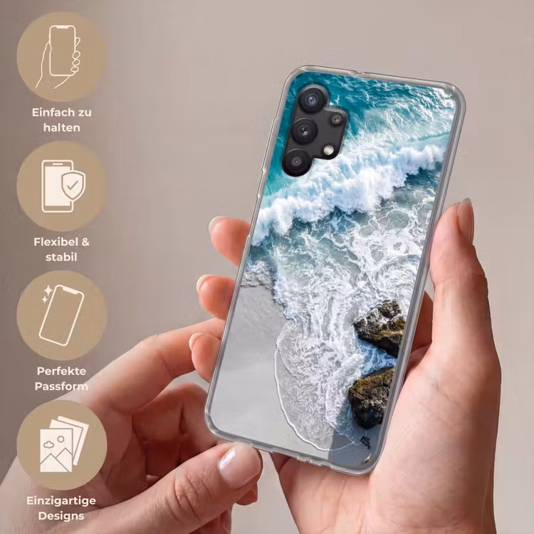 Zee - Golf - Strand - Natuur - Blauw Telefoonhoesje Samsung Galaxy A32 5G klein -sfeer3_DE