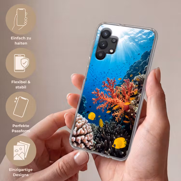 Zee - Koraalrif - Natuur - Levendig - Blauw Telefoonhoesje Samsung Galaxy A32 5G klein -sfeer3_DE
