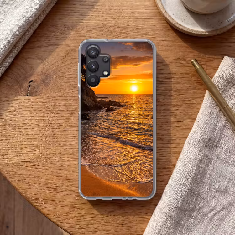 Zee - Kust - Zonsondergang - Natuur - Oranje Telefoonhoesje Samsung Galaxy A32 5G klein -sfeer1