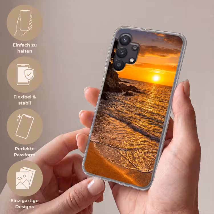 Zee - Kust - Zonsondergang - Natuur - Oranje Telefoonhoesje Samsung Galaxy A32 5G klein -sfeer3_DE