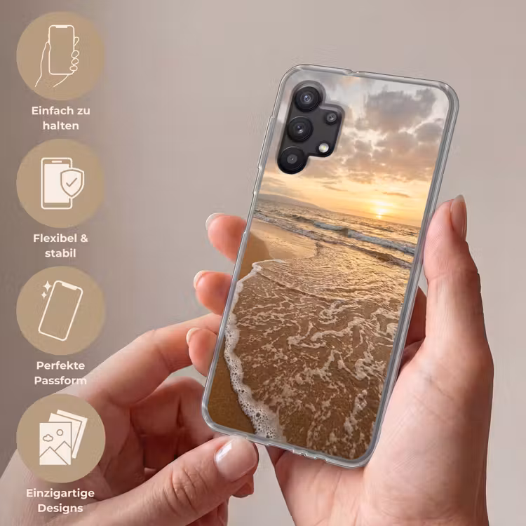 Zee - Kustlijn - Wolken - Landschap - Oranje Telefoonhoesje Samsung Galaxy A32 5G klein -sfeer3_DE