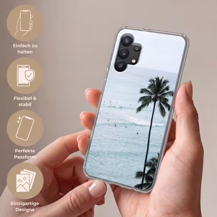 Oceaan - Palmbomen - Surfers Telefoonhoesje Samsung Galaxy A32 5G klein -sfeer3_DE