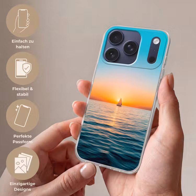 Zee - Zeilboot - Zonsondergang Telefoonhoesje iPhone 17 Pro klein -sfeer3_DE