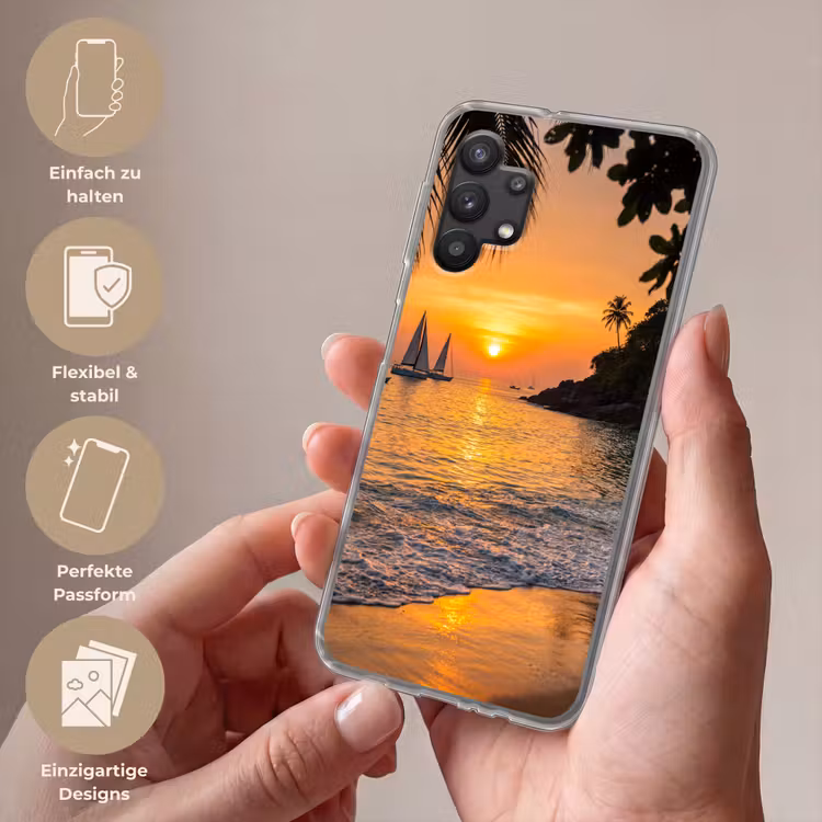 Zee - Zonsondergang - Boot - Natuur - Oranje Telefoonhoesje Samsung Galaxy A32 5G klein -sfeer3_DE