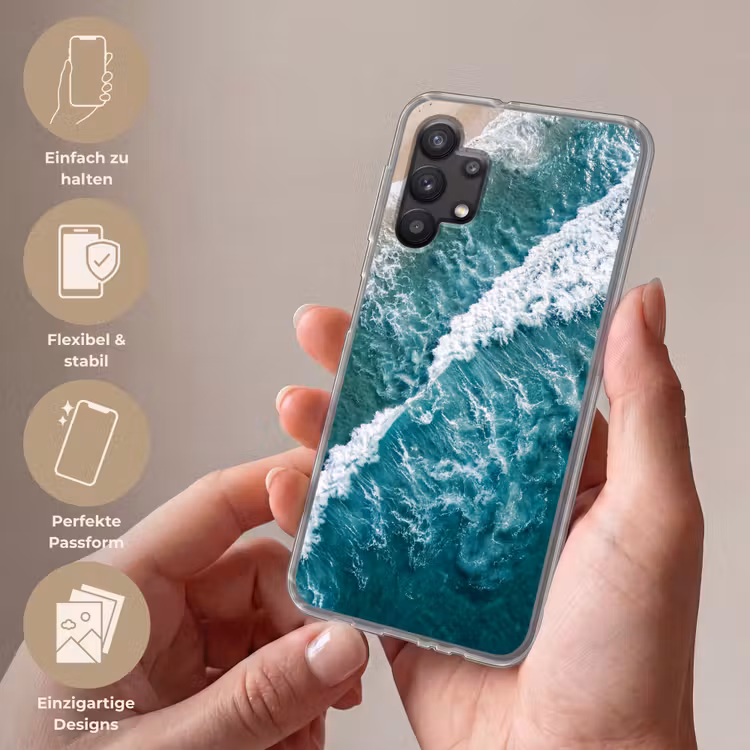 Zee - Strand - Golven - Natuur - Blauw Telefoonhoesje Samsung Galaxy A32 5G klein -sfeer3_DE