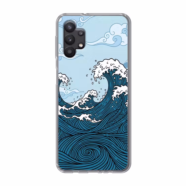 Zee - Golven - Japans - Natuur - Blauw Telefoonhoesje Samsung Galaxy A32 5G klein -3d