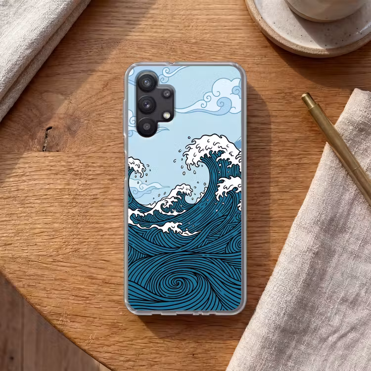 Zee - Golven - Japans - Natuur - Blauw Telefoonhoesje Samsung Galaxy A32 5G klein -sfeer1