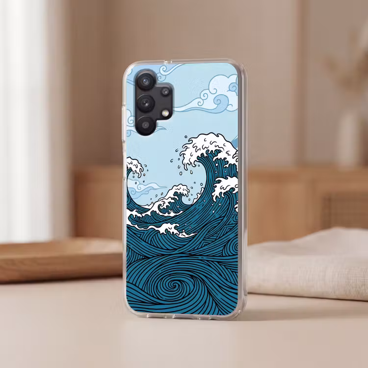 Zee - Golven - Japans - Natuur - Blauw Telefoonhoesje Samsung Galaxy A32 5G klein -sfeer2