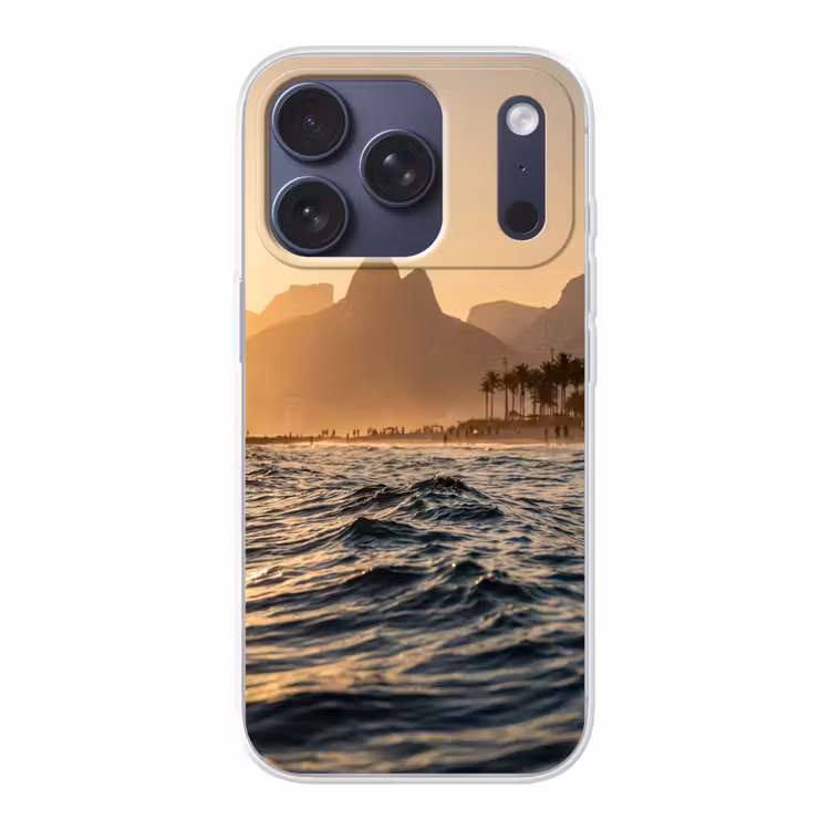 Zee - Golven - Zonsondergang - Kust - Goud Telefoonhoesje iPhone 17 Pro klein -3d