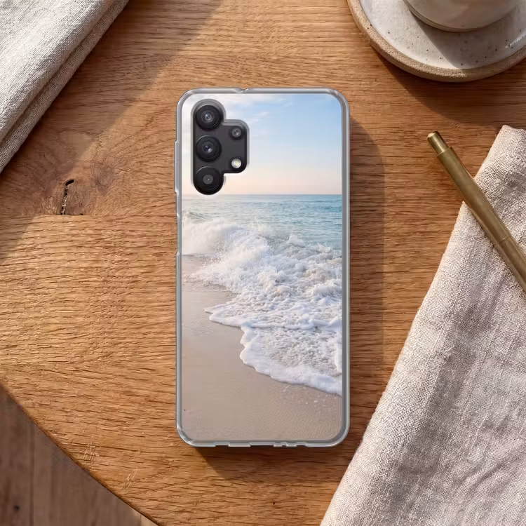 Zee - Golven - Strand - Natuur - Wit Telefoonhoesje Samsung Galaxy A32 5G klein -sfeer1