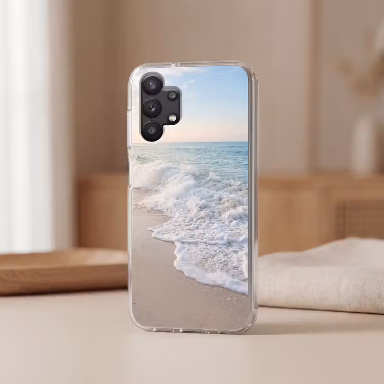 Zee - Golven - Strand - Natuur - Wit Telefoonhoesje Samsung Galaxy A32 5G klein -sfeer2