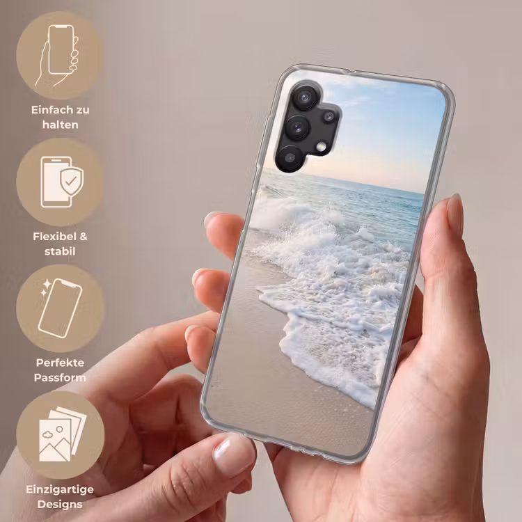 Zee - Golven - Strand - Natuur - Wit Telefoonhoesje Samsung Galaxy A32 5G klein -sfeer3_DE