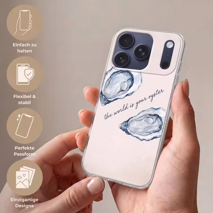 Zeeleven - Oester - Aquarel - Minimalistisch - Blauw Telefoonhoesje iPhone 17 Pro klein -sfeer3_DE
