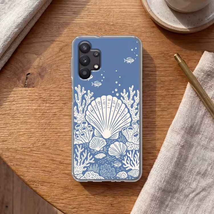Zeeleven - Koraal - Schelp - Vis - Illustratie - Onderwater Telefoonhoesje Samsung Galaxy A32 5G klein -sfeer1