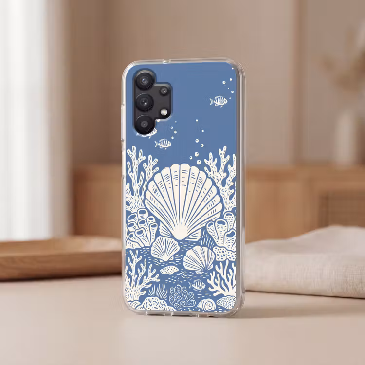 Zeeleven - Koraal - Schelp - Vis - Illustratie - Onderwater Telefoonhoesje Samsung Galaxy A32 5G klein -sfeer2