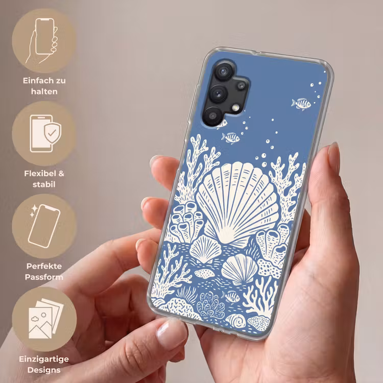 Zeeleven - Koraal - Schelp - Vis - Illustratie - Onderwater Telefoonhoesje Samsung Galaxy A32 5G klein -sfeer3_DE