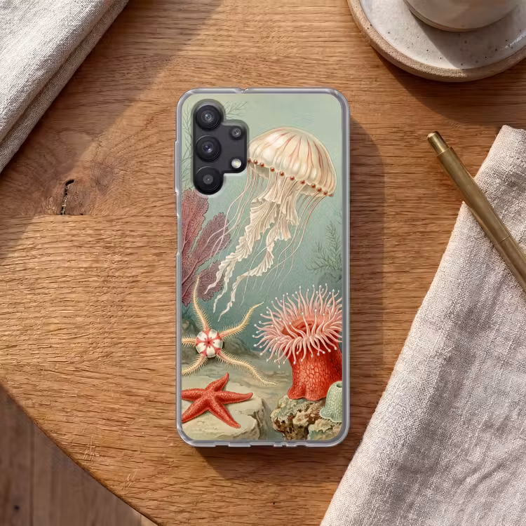 Zeeleven - Kwal - Onderwater - Illustratie - Beige Telefoonhoesje Samsung Galaxy A32 5G klein -sfeer1