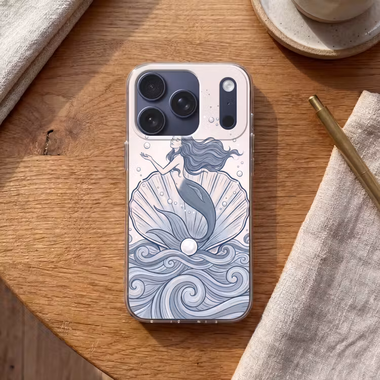 Zeemeermin - Schelp - Zee - Fantasie - Blauw Telefoonhoesje iPhone 17 Pro klein -sfeer1