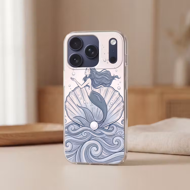 Zeemeermin - Schelp - Zee - Fantasie - Blauw Telefoonhoesje iPhone 17 Pro klein -sfeer2