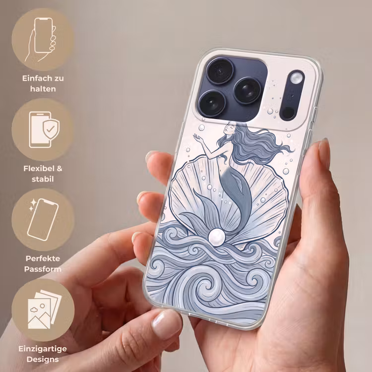 Zeemeermin - Schelp - Zee - Fantasie - Blauw Telefoonhoesje iPhone 17 Pro klein -sfeer3_DE