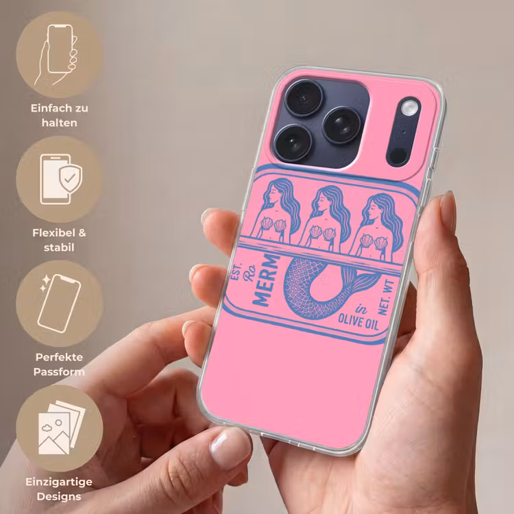 Meermin - Sardineblik - Illustratie - Roze - Retro Telefoonhoesje iPhone 17 Pro klein -sfeer3_DE