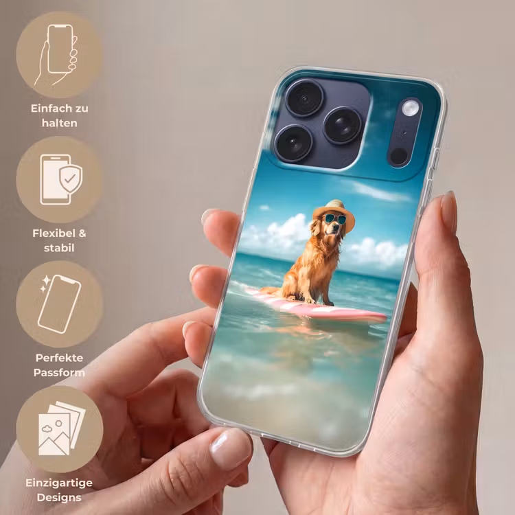 Zeewater - Hond - Golden retriever - Zonnebril Telefoonhoesje iPhone 17 Pro klein -sfeer3_DE