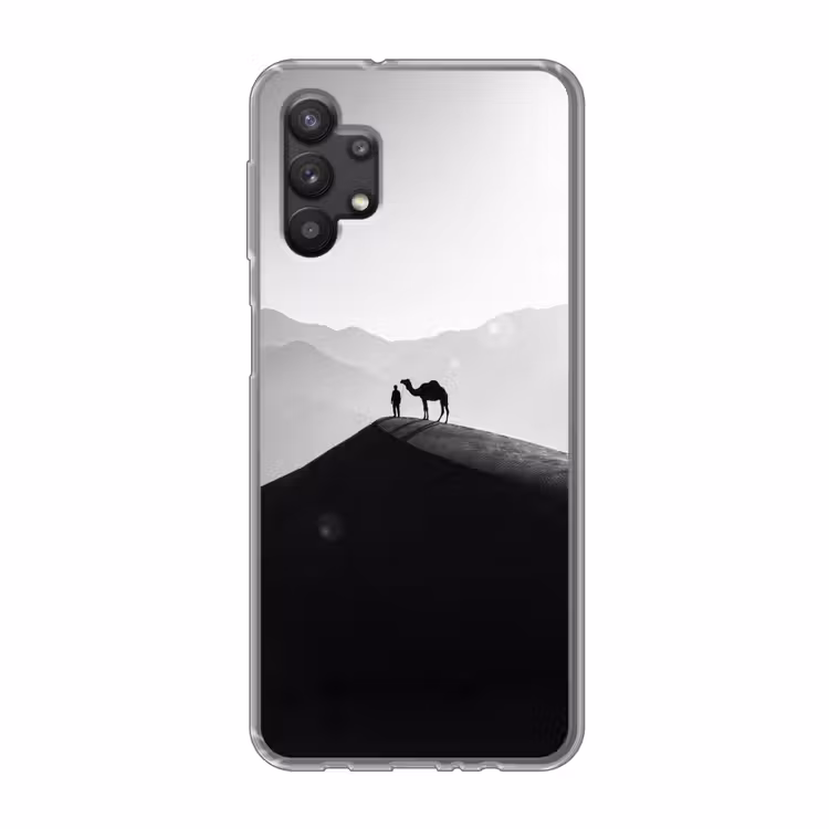 Mens - Kameel - Zandduin - Natuur - Monochroom Telefoonhoesje Samsung Galaxy A32 5G klein -3d