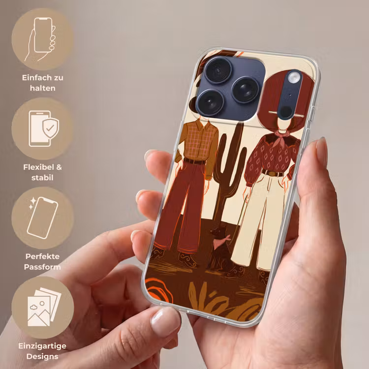 Mensen - Cowboykleding - Westerse stijl - Illustratie - Bruin Telefoonhoesje iPhone 17 Pro klein -sfeer3_DE