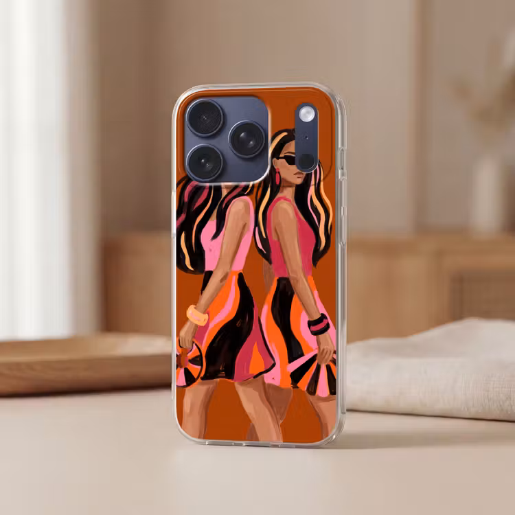 Mensen - Duo - Mode - Illustratie - Kleurrijk Telefoonhoesje iPhone 17 Pro klein -sfeer2