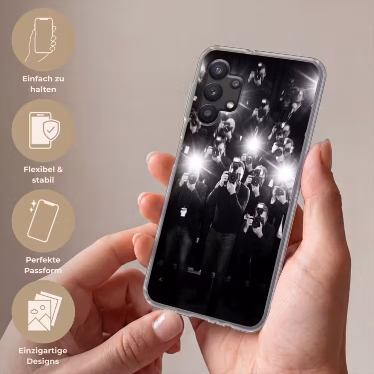 Mensen - Camera - Flitslicht - Zwart-wit - Media Telefoonhoesje Samsung Galaxy A32 5G klein -sfeer3_DE