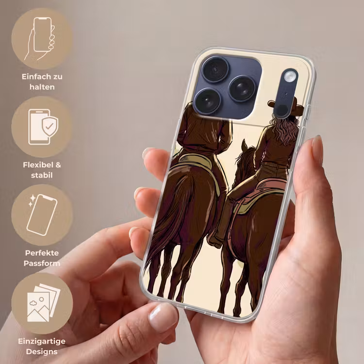 Mensen - Ruiters - Western - Illustratie - Bruin Telefoonhoesje iPhone 17 Pro klein -sfeer3_DE
