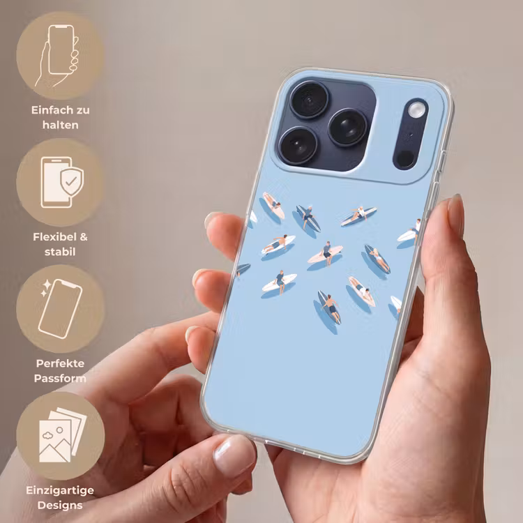 Mensen - Surfen - Water - Zomer - Illustratie Telefoonhoesje iPhone 17 Pro klein -sfeer3_DE