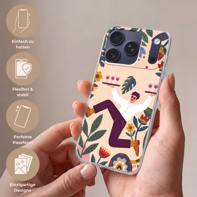 Mensen - Dienblad - Eten - Modern - Kleurrijk Telefoonhoesje iPhone 17 Pro klein -sfeer3_DE