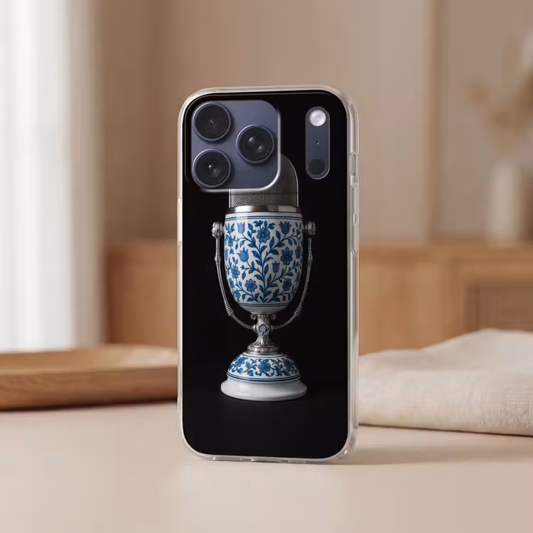 Microfoon - Delfts blauw - Muziek Telefoonhoesje iPhone 17 Pro klein -sfeer2