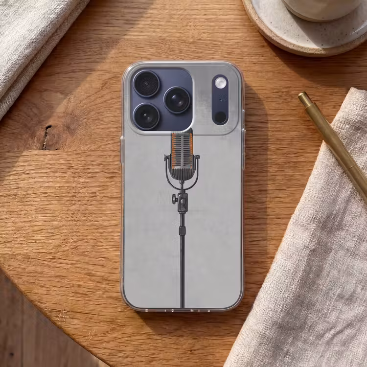 Microfoon - Vintage - Illustratie - Grijs Telefoonhoesje iPhone 17 Pro klein -sfeer1