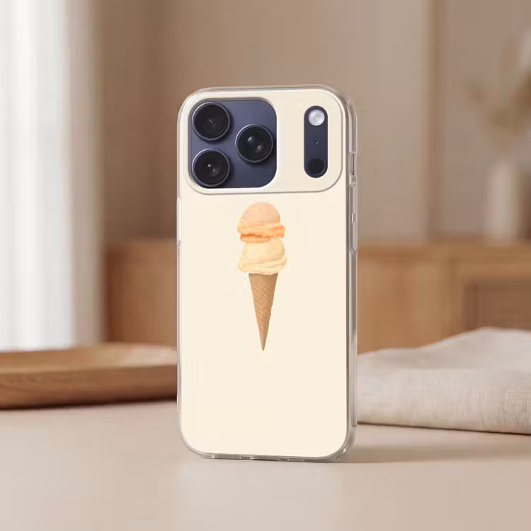 Minimalistisch - Schepijs - Hoorntje - Beige Telefoonhoesje iPhone 17 Pro klein -sfeer2