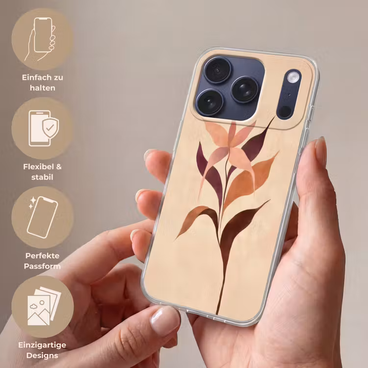 Minimalistisch - Bloem - Bladeren - Beige Telefoonhoesje iPhone 17 Pro klein -sfeer3_DE