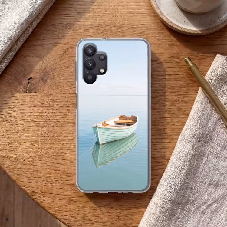 Minimalistisch - Boot - Zee Telefoonhoesje Samsung Galaxy A32 5G klein -sfeer1