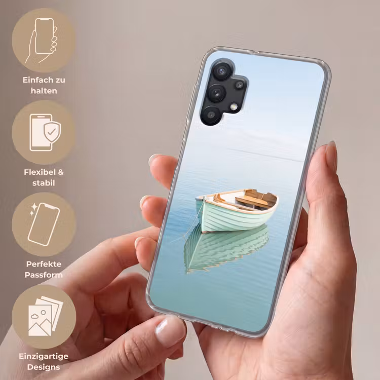 Minimalistisch - Boot - Zee Telefoonhoesje Samsung Galaxy A32 5G klein -sfeer3_DE