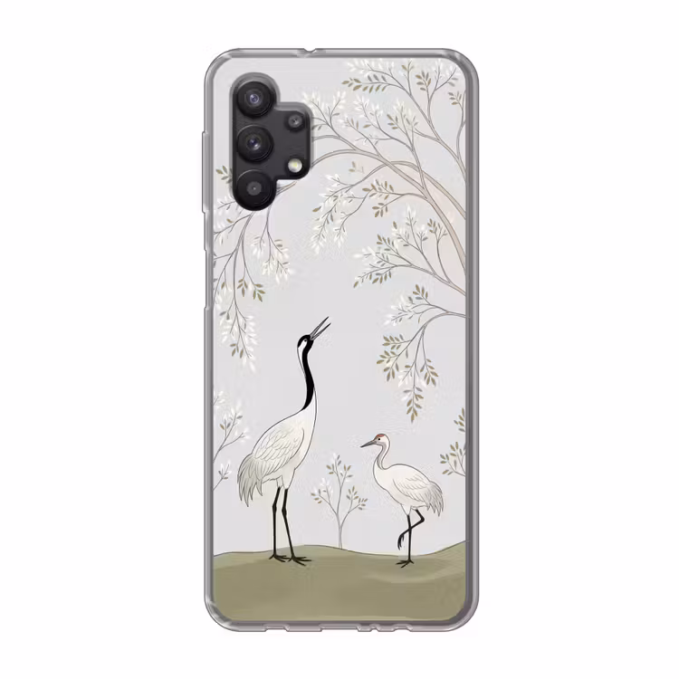 Minimalistisch - Kraanvogels - Blauw Telefoonhoesje Samsung Galaxy A32 5G klein -3d