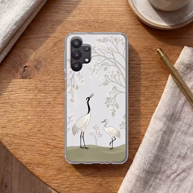 Minimalistisch - Kraanvogels - Blauw Telefoonhoesje Samsung Galaxy A32 5G klein -sfeer1