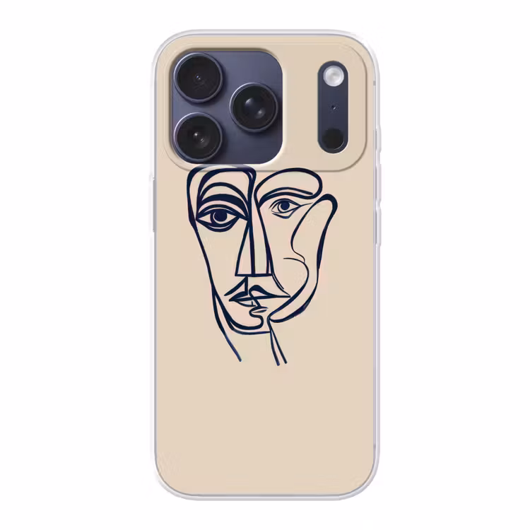 Minimalistisch - Lijnillustratie - Beige - Donkerblauw Telefoonhoesje iPhone 17 Pro klein -3d