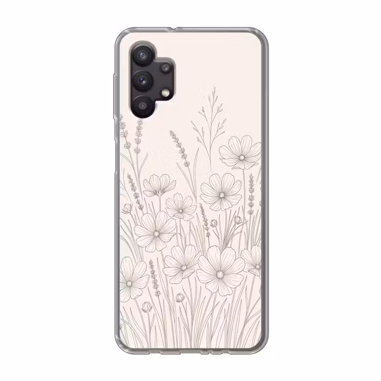 Minimalistisch - Modern - Bloemen - Beige Telefoonhoesje Samsung Galaxy A32 5G klein -3d